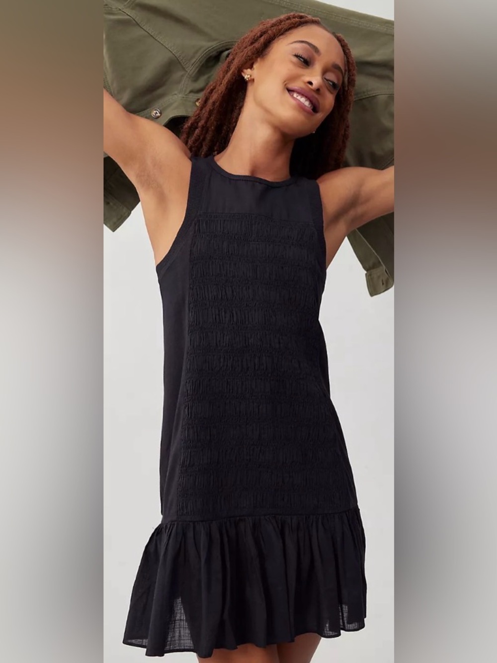 NEW! Daily Practice by Anthropologie Prix Smocked Mini Dress. Size XXS black